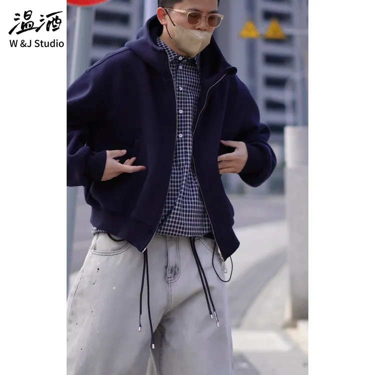 【短款】【双向拉链】重磅挺阔型男加厚连帽卫衣  加厚型宽松短款卫衣