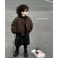 现货〃复古豹点工艺棉服外套儿童2024秋冬款时尚洋气童装痞帅S839