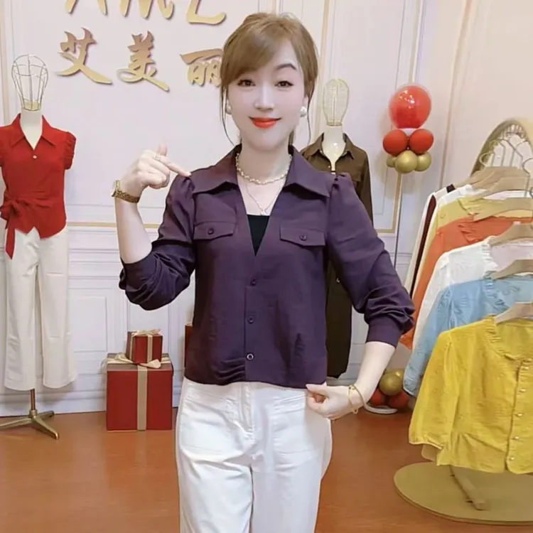 衬衫女士2025秋季新款时髦洋气假两件百搭减龄遮肚子显瘦短款衬衣