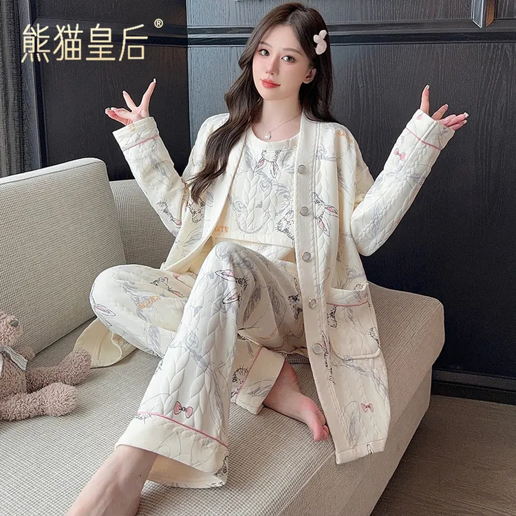 熊猫皇后空气棉月子服三件套秋冬季产后加厚春秋哺乳孕妇睡衣产妇