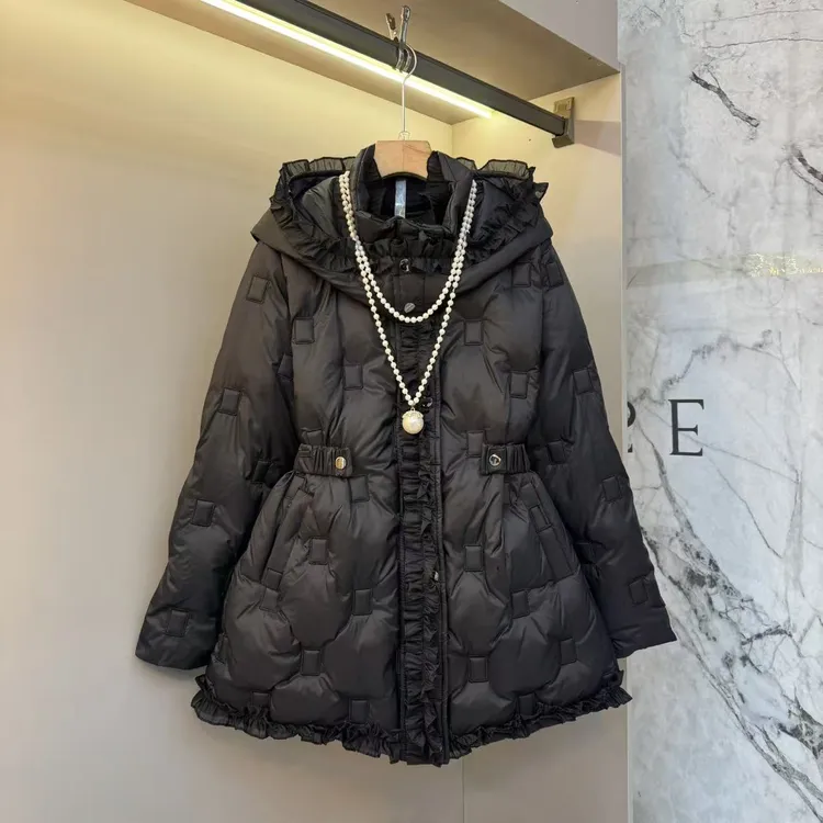 2025冬新款小香风压格休闲百搭时尚收腰微胖大码连帽棉服外套1107