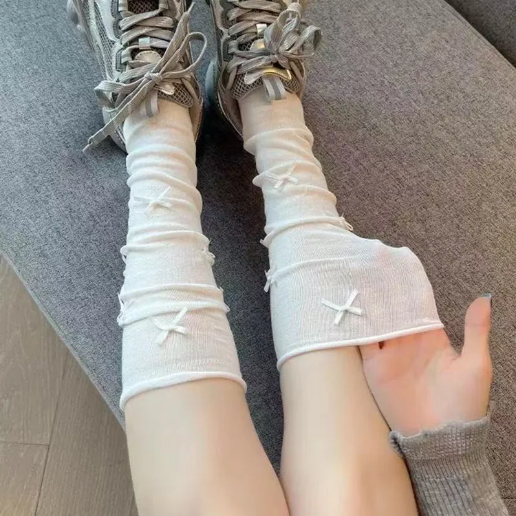 过膝白色小腿堆堆袜春夏无骨防滑芭蕾风蝴蝶结jk洛丽塔袜子女袜M