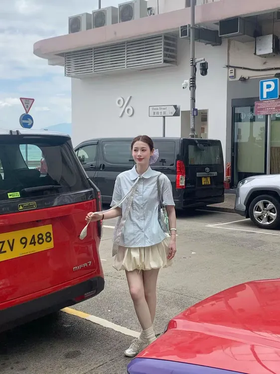 韩系娃娃领细褶短袖衬衫女夏2025新款百搭减龄花苞半身裙两件套装