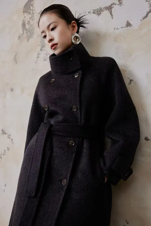 JIUER落肩袖女常规立领宽松型毛呢外套网红呢大衣双面韩版078