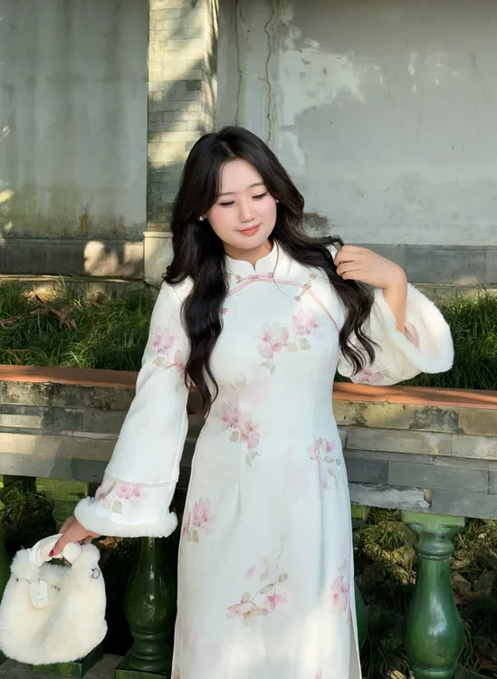  【茶茶定制】码加加51915胖MM新中式荷花清雅大码针织提花气质时尚旗袍连衣裙