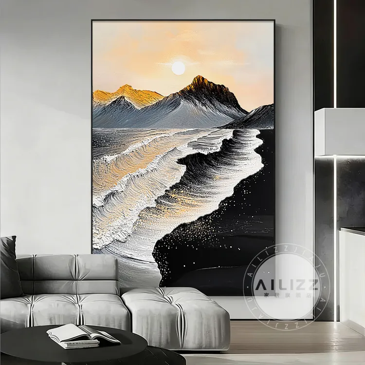 《金山》简约抽象黑白客厅装饰画背有靠山沙背景墙挂画玄关过道画