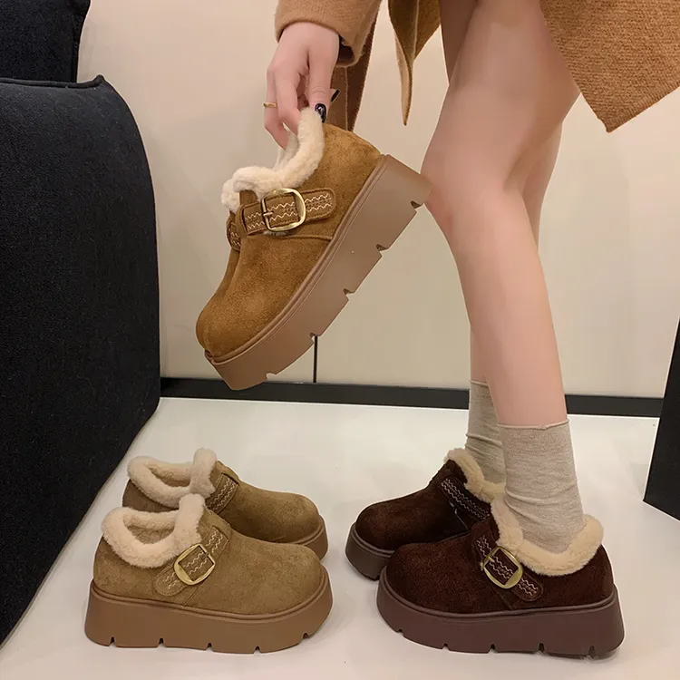 牛皮勃肯鞋女冬季加绒保暖搭子厚底一脚蹬毛毛鞋9977