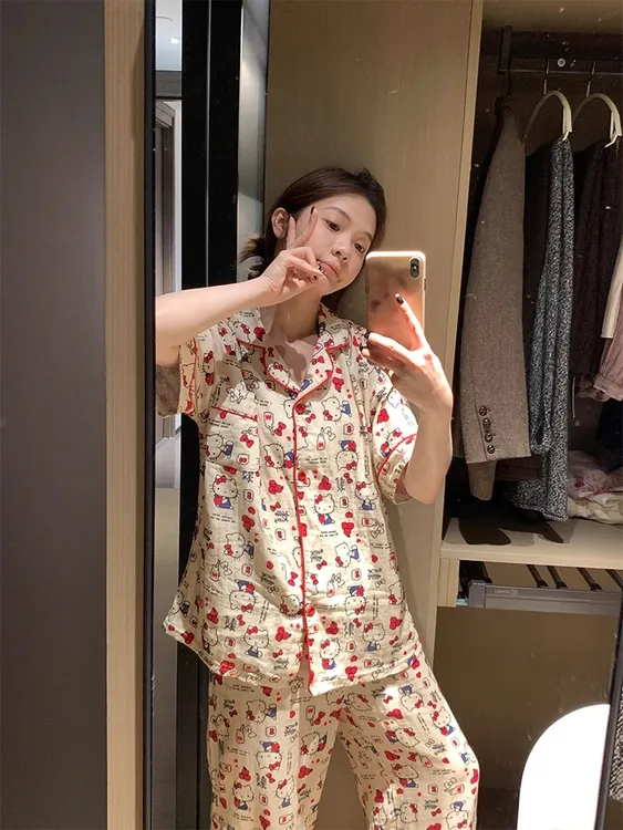 【DMXJ大梦想家】可爱hellokitty睡衣女夏季新款休闲长裤家居服套装