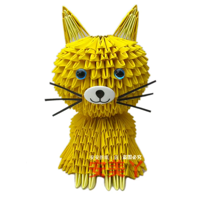 三角插折纸材料包小猫招财猫 学生手工作业 创意成品参赛作品纸艺