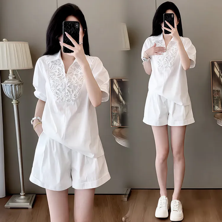 休闲小清新运动服套装女2026年夏季新款遮肉上衣阔腿短裤两件套潮