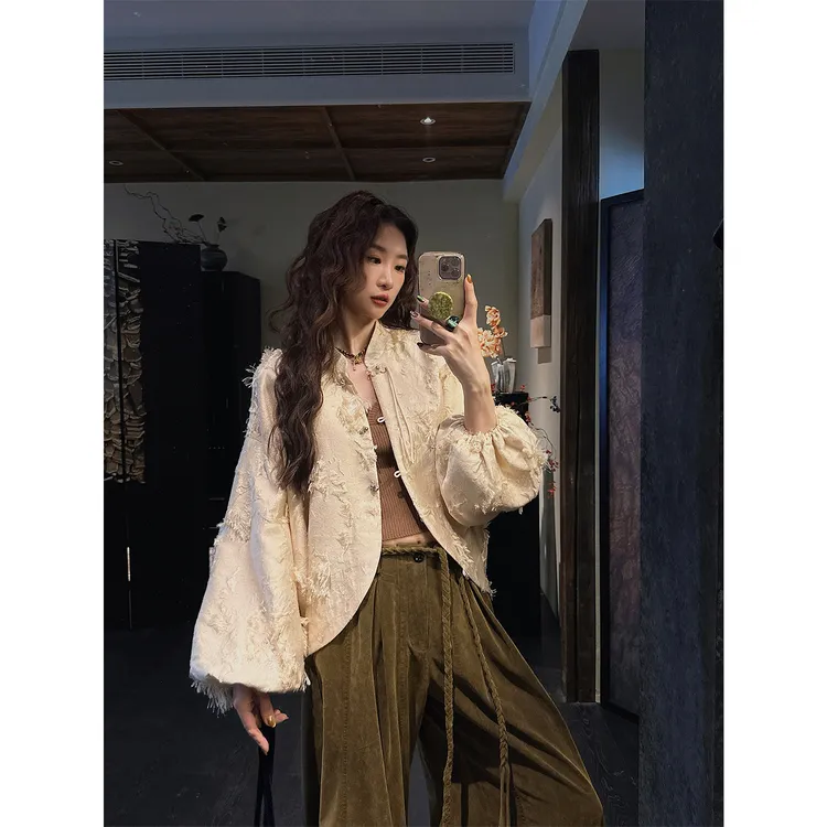 三吉黑花【墨染尘】新中式剪花烫金秋季外套国风独特超好看短款潮