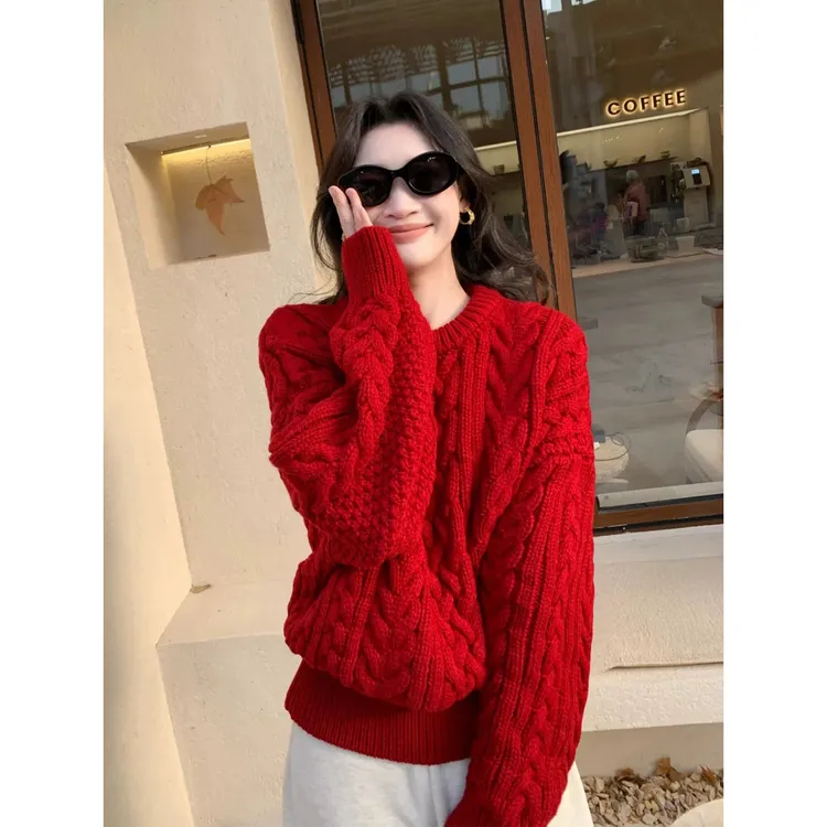 真心好看！红色针织衫毛衣女秋冬季2026年新款韩系慵懒高级感上衣