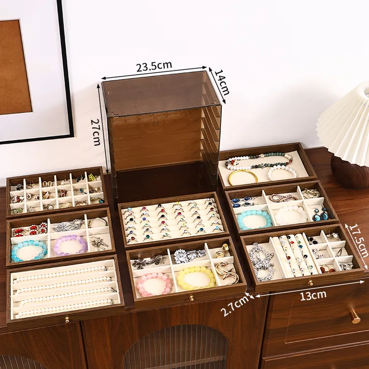 高档多层抽屉首饰盒桌面耳环戒指项链饰品收纳盒多功能收纳盒商品图