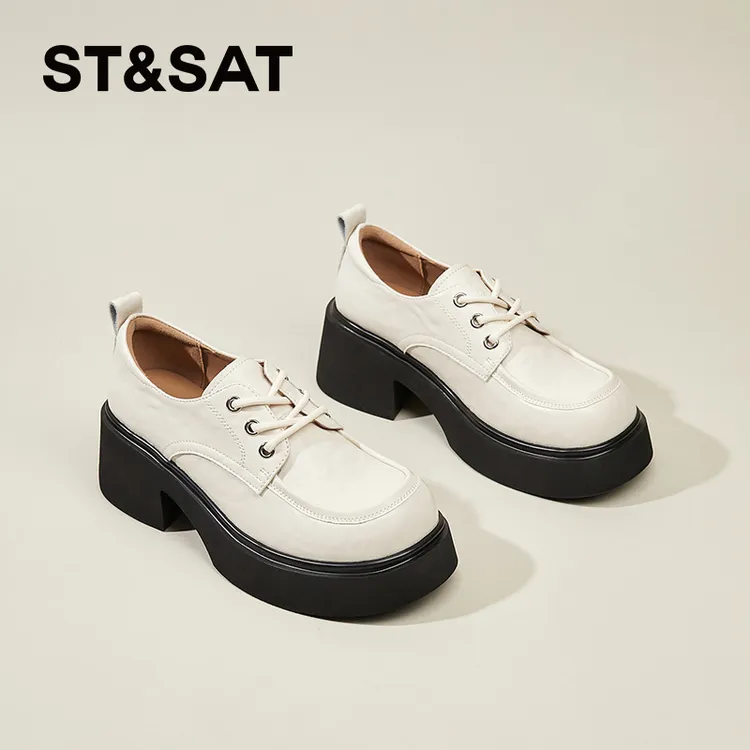 星期六真皮软底厚底乐福鞋女2025新款学院风JK单鞋百搭粗跟小皮鞋