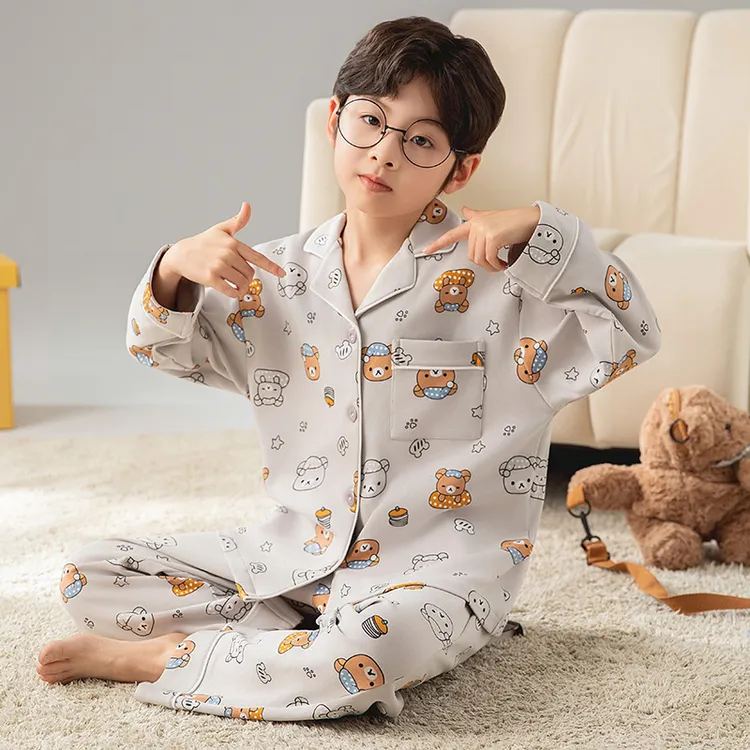 儿童宝宝家居服男童纯棉青少年长袖睡衣春秋装中大童卡通空调服