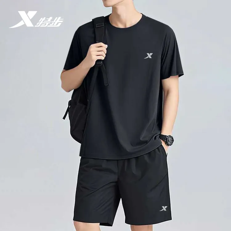 特步跑步运动套装男官方正品休闲健身服秋季新款速干透气短袖短裤
