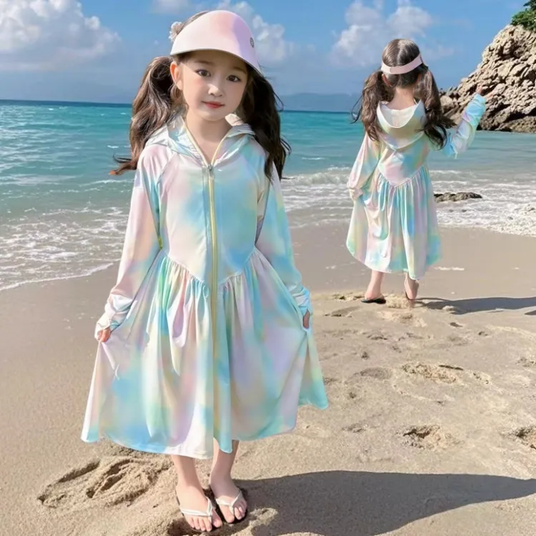 女童防晒衣长款夏季薄款外套宝宝女孩沙滩洋气防晒服女童薄外套