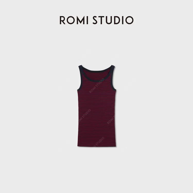 ROMI STUDIO“美式条纹”莱赛尔绢丝混纺撞色条纹背心 RWDSST3519