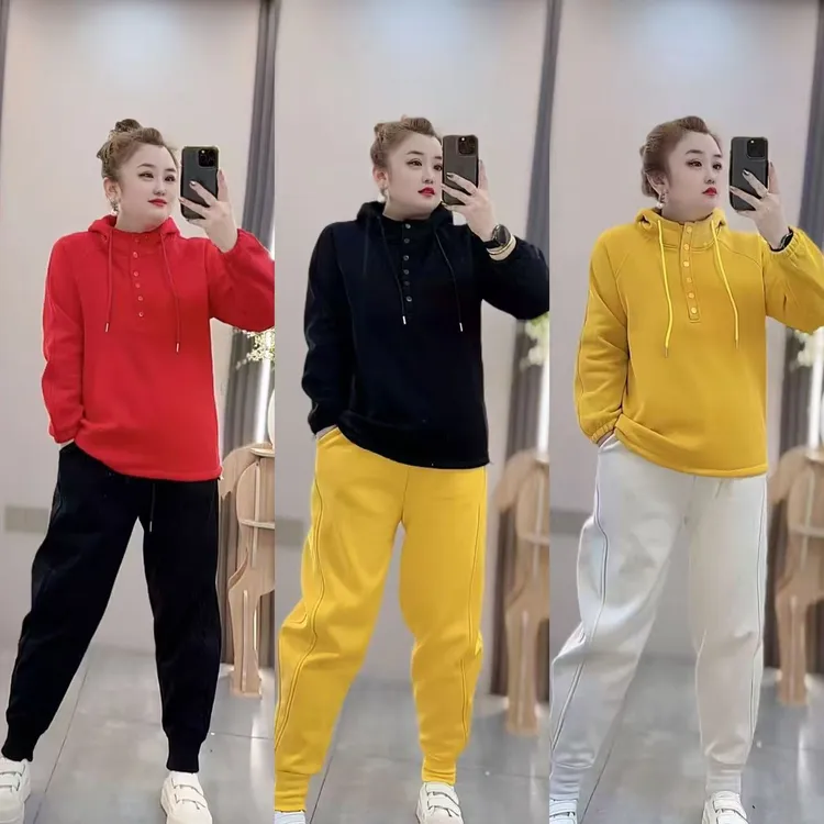 3726（丹姐家）加绒加厚连帽纽扣设计感糖果色长袖卫衣衣长69左右