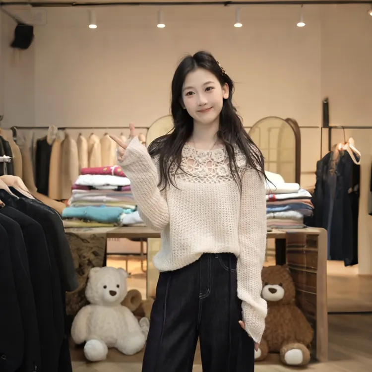 【闵笑一】蔷薇花海 25早秋镂空百搭显瘦上衣潮牌女装针织衫女