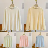 马卡龙C4841磨毛德绒边立领长袖打底T恤