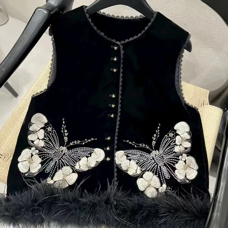 圆领马甲提花民族风法式免烫马夹厚款常规款薄款刺绣