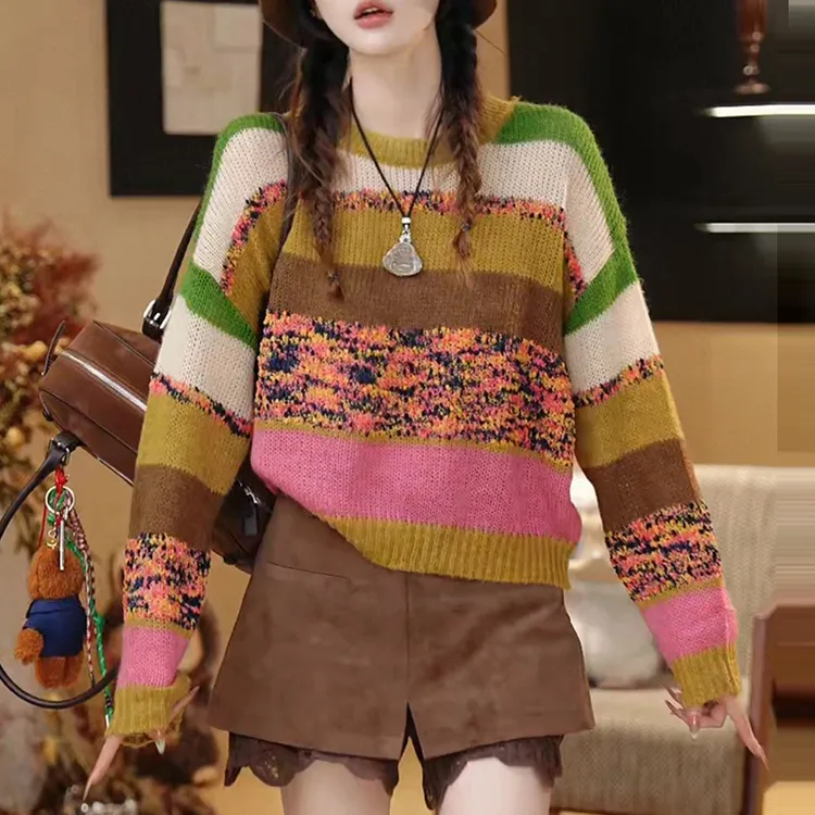 洋气减龄彩色时髦针织衫女2025秋季新款休闲简约通勤百搭显瘦上衣