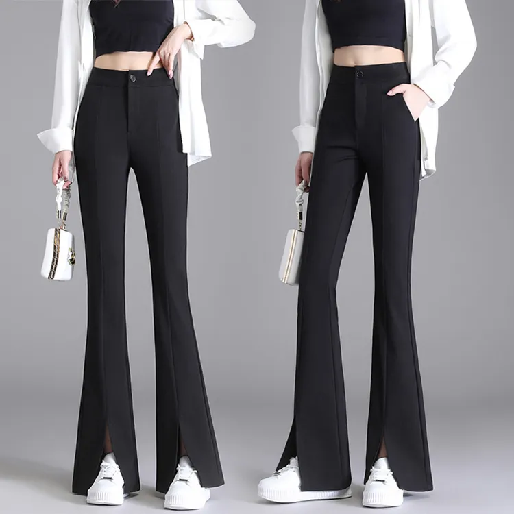 樱末微喇裤女春夏2025新款高腰裤九分大码休闲开叉修身显瘦喇叭裤