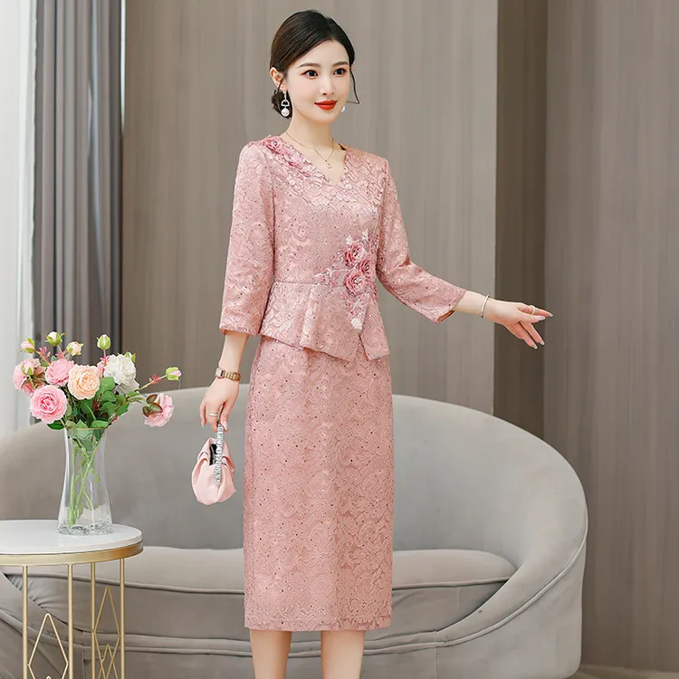 春秋婚礼妈妈婚宴礼服喜婆婆装敬酒连衣裙时尚显瘦气质潮修身长袖