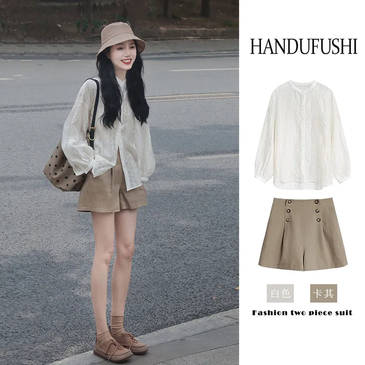 B2025年夏日多巴胺穿搭一整套微胖显瘦茶系活泼减龄休闲套装女装