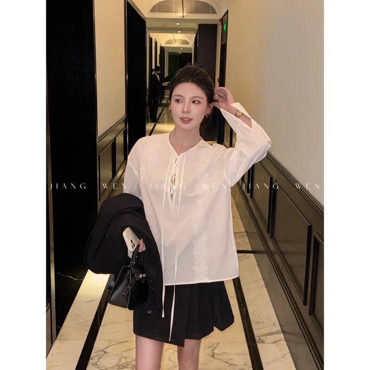 【梵蕾衬衫】蕾丝花边领法式简约设计感休闲宽松衬衫