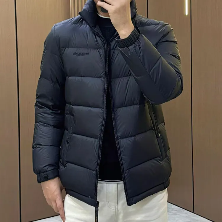 男士新款羽绒服9669H840黑色立领商务休闲时尚保暖