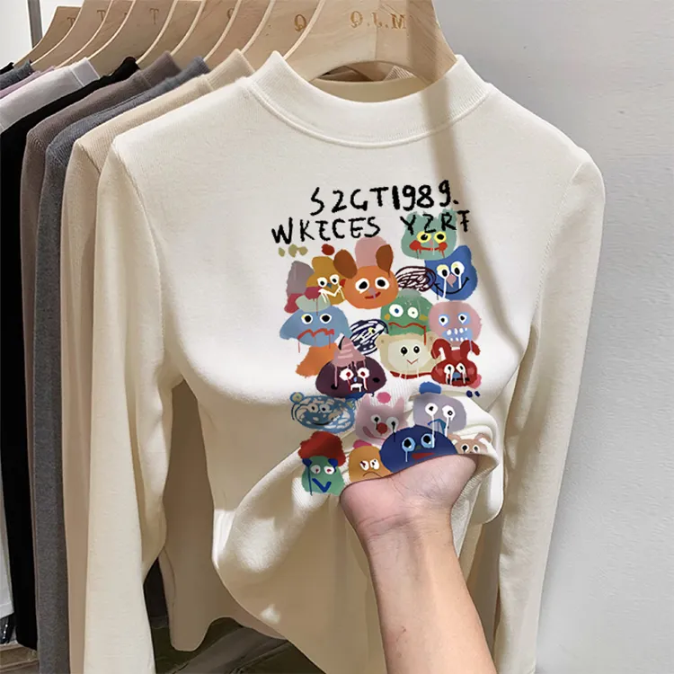 儿童半高领德绒打底衫长袖卡通T恤秋冬季男女童趣味内搭保暖上衣