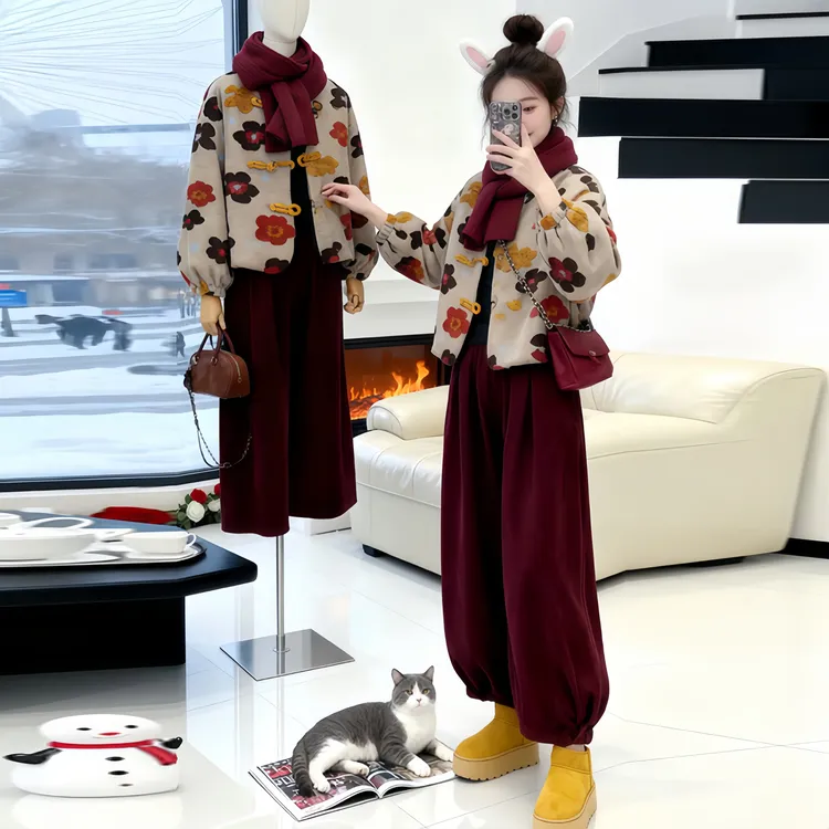 秋冬温柔系穿搭女2025新款气质慵懒风短款外套高腰裤子两件套装潮