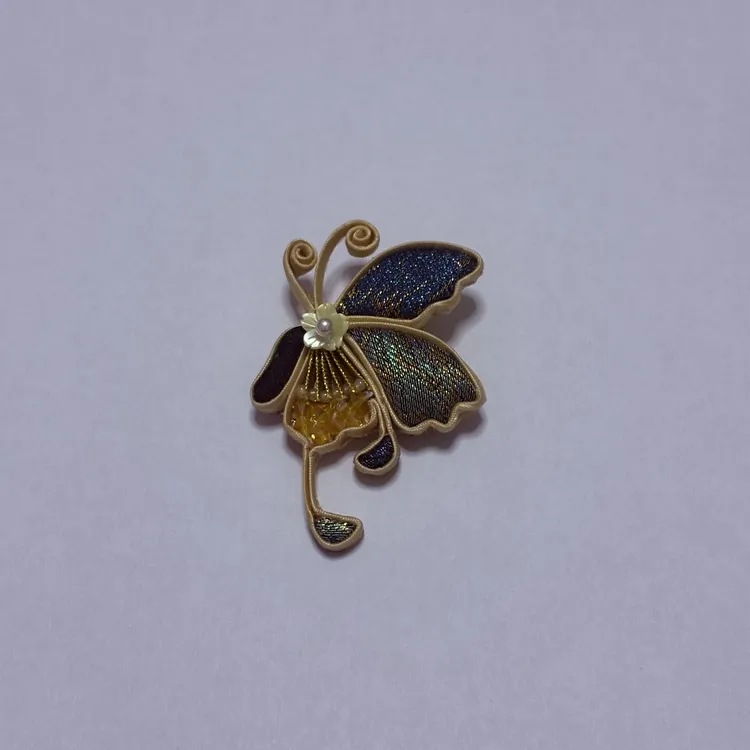 非金属布艺胸针 非遗手工盘扣新中式盘扣蝴蝶胸针蓝色饰品精致
