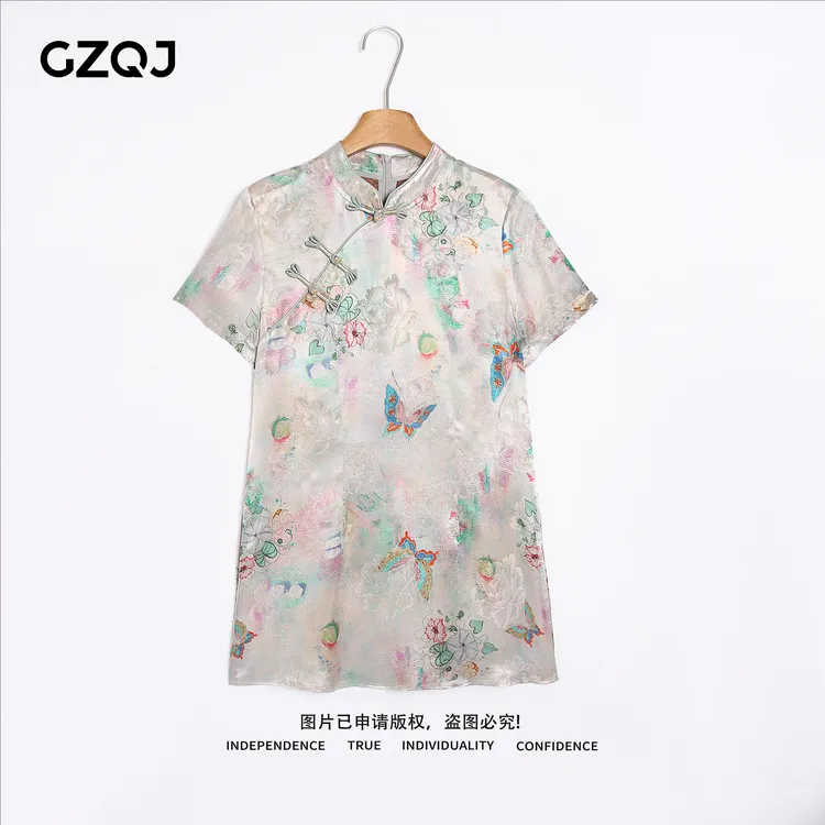 老琴私服【云锦春华】人丝香云纱欧若风国风蝴蝶上衣连衣裙夏季704