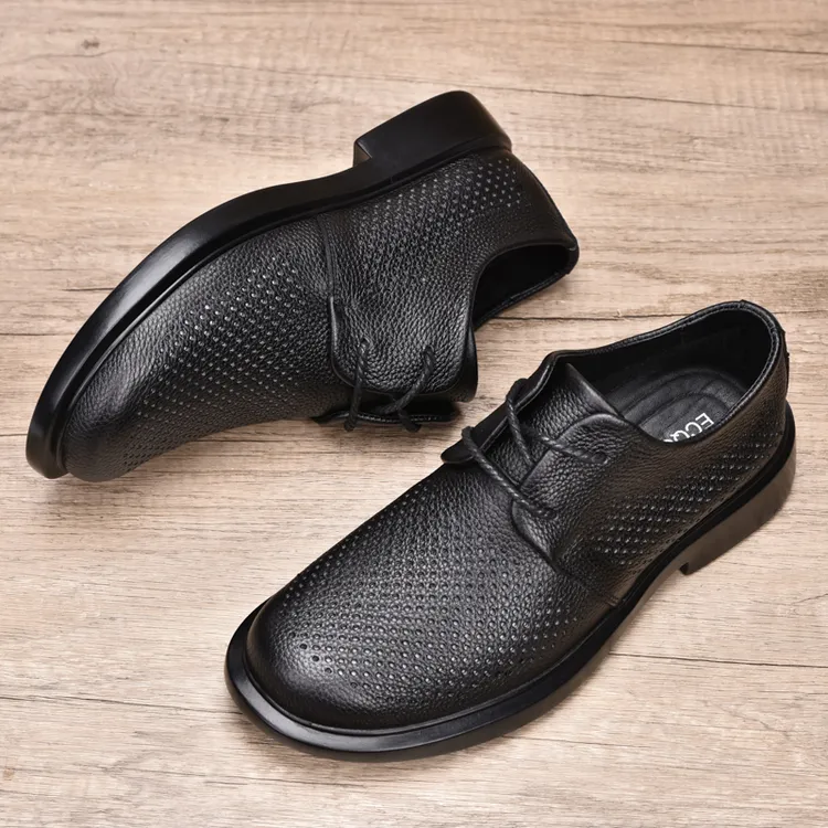 ECQO ACC头层牛皮休闲男皮鞋百搭透气皮鞋男秋冬真皮英伦休闲皮鞋商品图