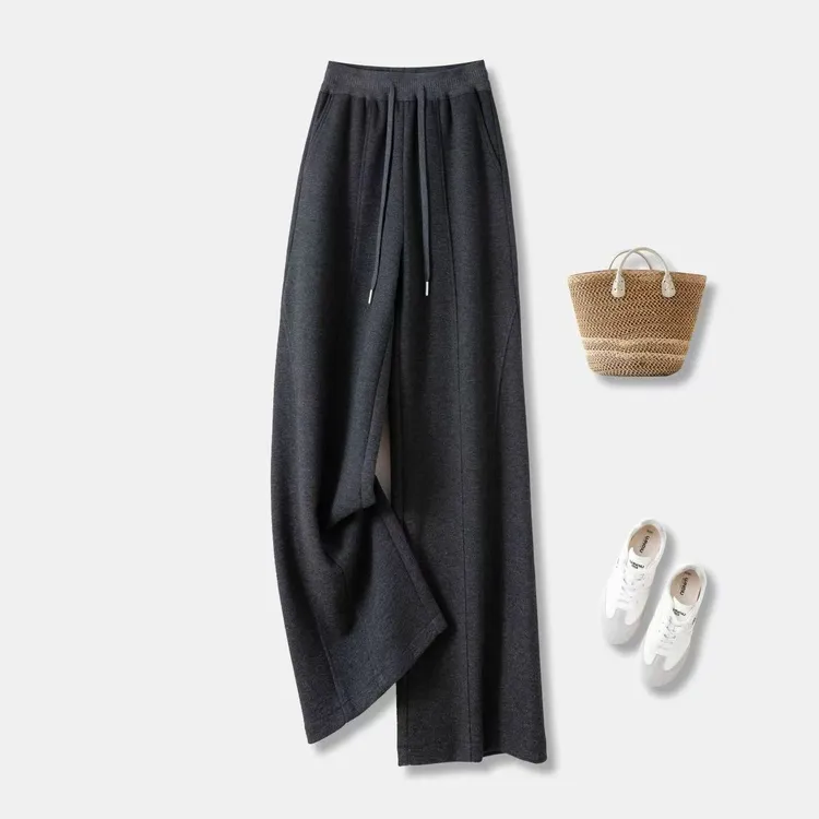 【姚姐定制】冬季新款醋酯复合牛奶丝拉毛加厚小弯刀百搭直筒裤