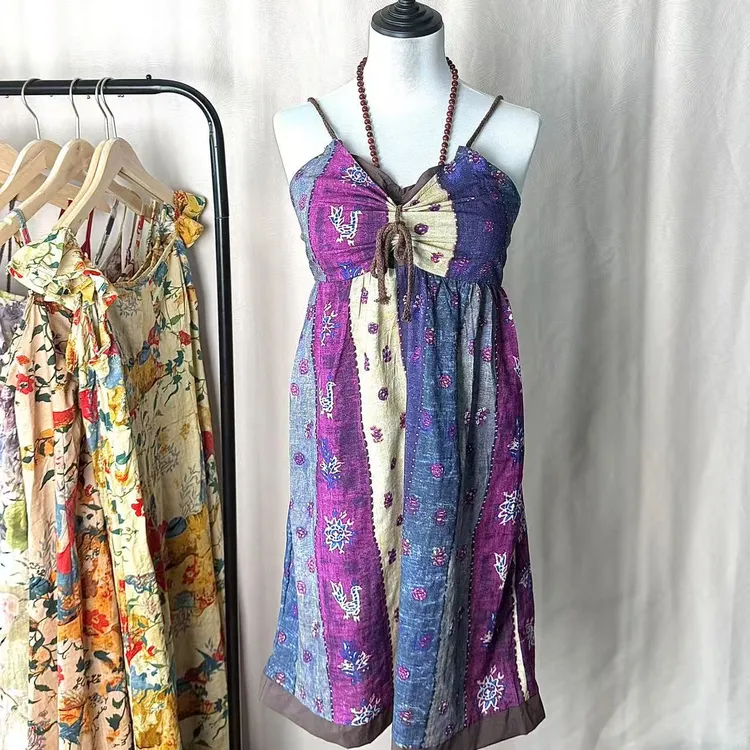 紫色薰衣草木珠压褶风格时尚背带裙