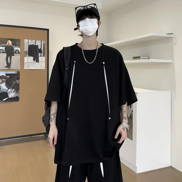 【液氨结构铆钉套装】夏季280克潮男短袖男女同款百搭宽松T恤套装