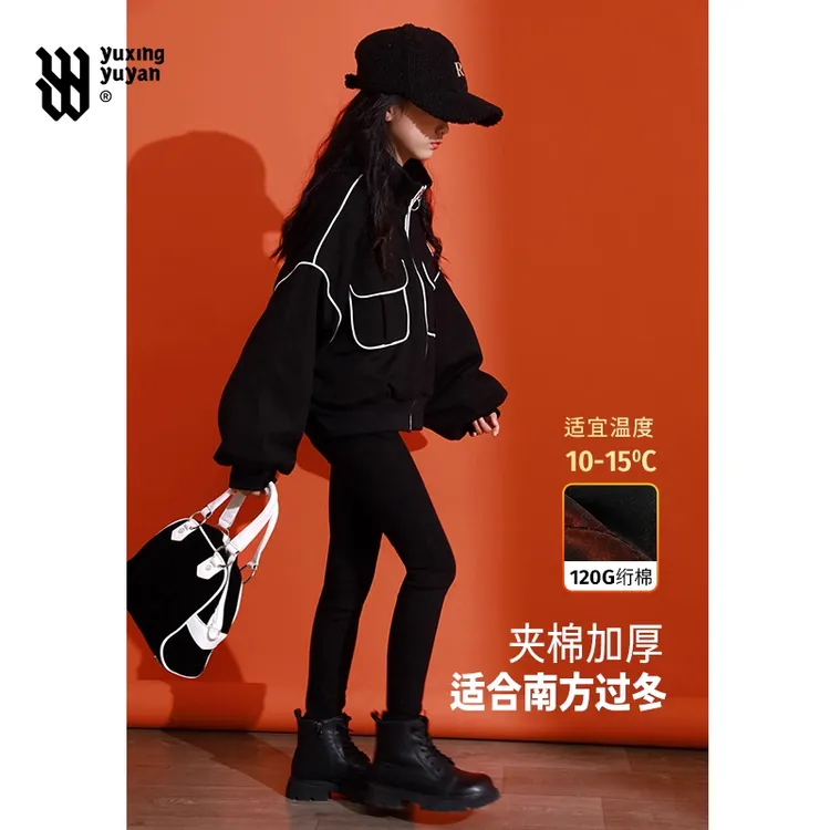 女童夹棉外套春秋款2025新款儿童洋气又酷又飒冬装中大童夹棉上衣