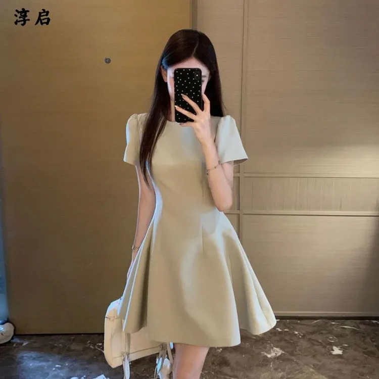 淳启法式气质名媛短袖连衣裙女夏小个子设计感小众高级感收腰短裙