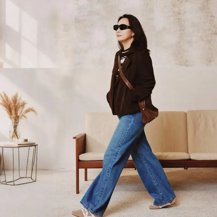 Ms.Qnn“经典蓝牛”100进口棉高腰显瘦水洗蓝直筒牛仔裤 39P056 Q姐