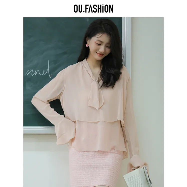 【商场同款】OU.FASHION/欧点长袖桑蚕丝上衣1032430124
