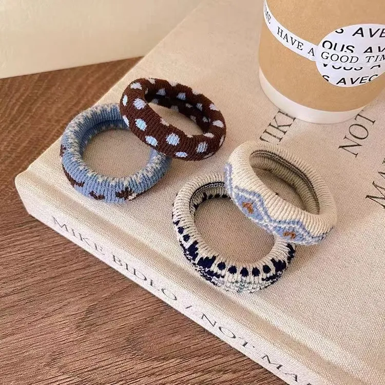  韩版儿童秋冬复古费尔岛风毛巾圈高弹扎马尾皮筋女童发圈耐用头