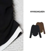 “叠穿秘诀”假两件撞色百搭打底衫