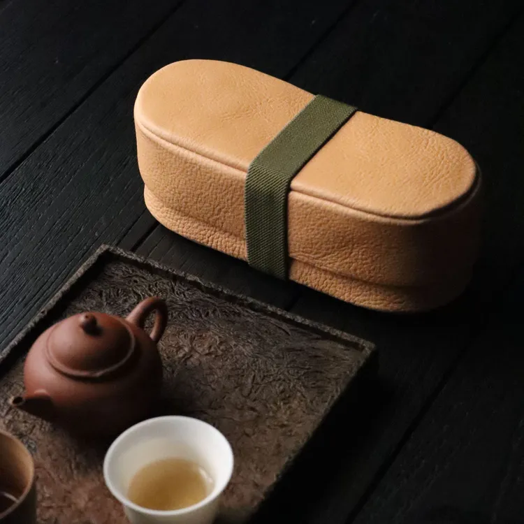复古真皮茶具收纳盒简约牛皮茶具盒户外旅行便携茶器收纳
