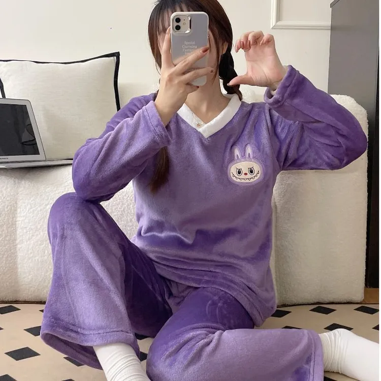 秋冬天加肥加大特大码mm200斤珊瑚绒长袖睡衣女秋冬季套装法兰绒