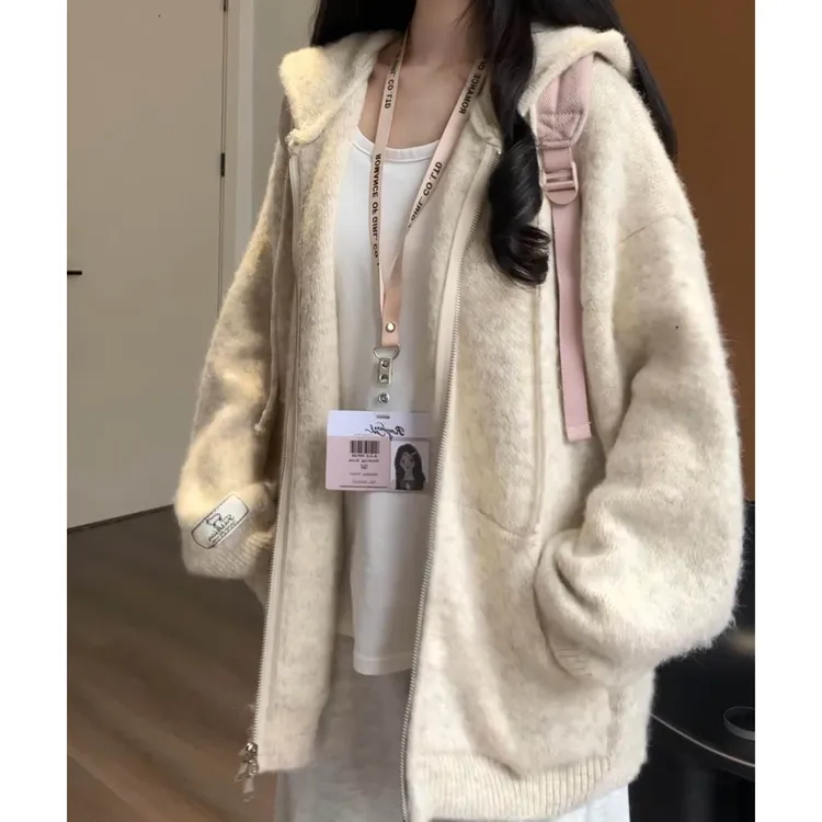 鑫鑫同学袖标开衫毛衣女慵懒感宽松秋冬上衣慵懒风针织开衫外套
