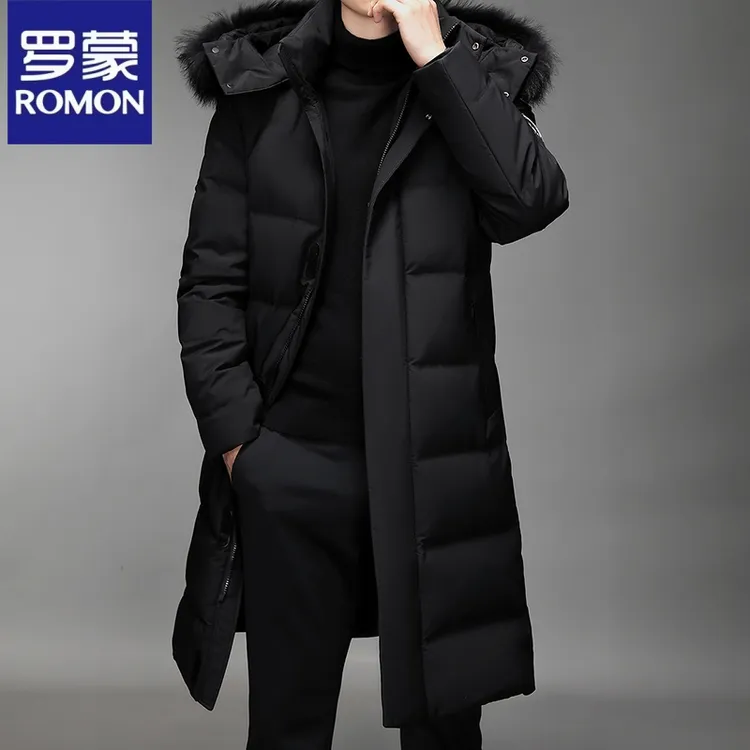 罗蒙冬季羽服休闲男连帽中长款羽丝过膝加厚保暖百搭时尚潮流外套